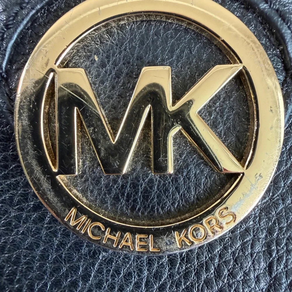 Michael Kors Black Leather Crossbody Wallet Purse Bag